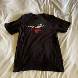 Jungles skeleton black t-shirt with red typeface